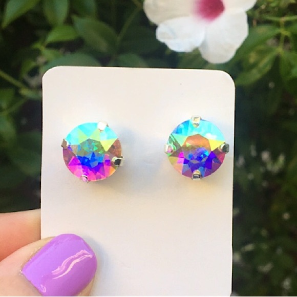 Aurora Borealis + Silver Crystal Earrings - Picture 12 of 12
